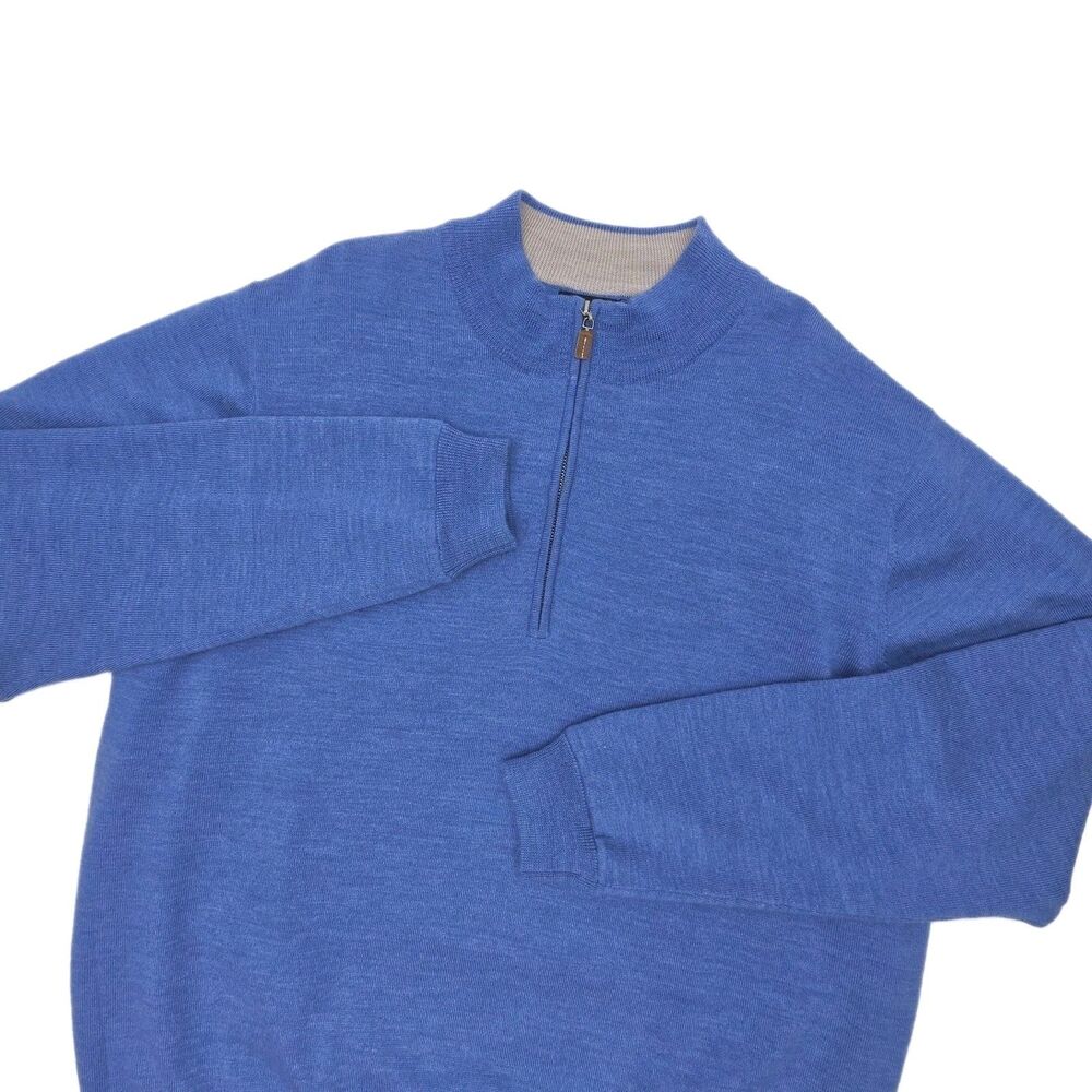 Walter Hagen Golf Shirt Blue Merino Wool Men Sz Large Lined 1/4 Zip Wind Sweater